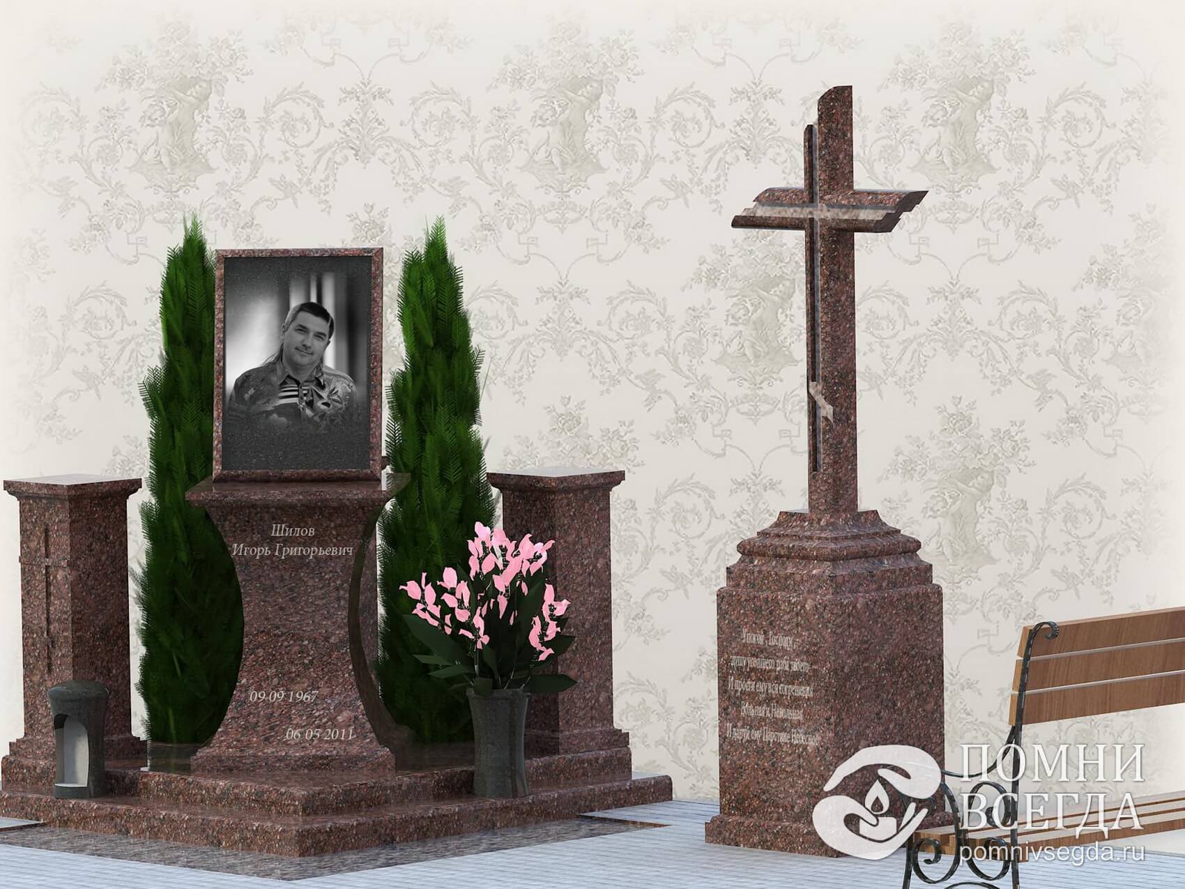 3D макет памятника портретом покойного на керамике